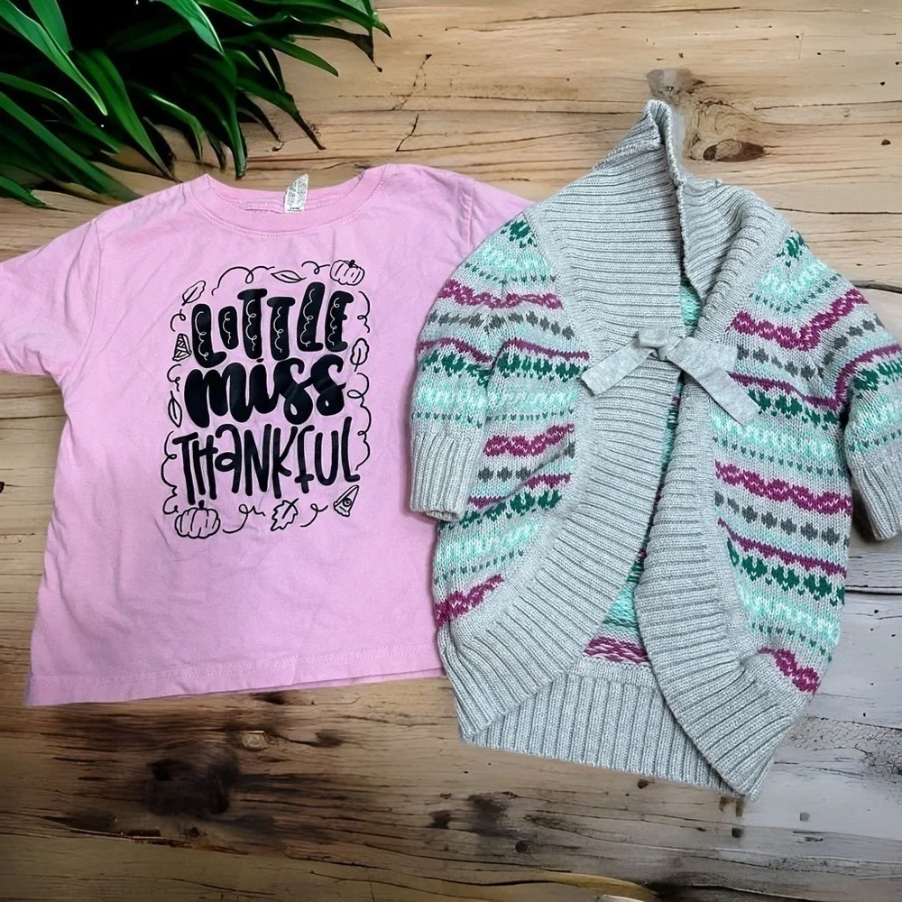 Little Miss Thankful T-shirt 4T OshKosh B’gosh Gray Sweater Girls Toddler
